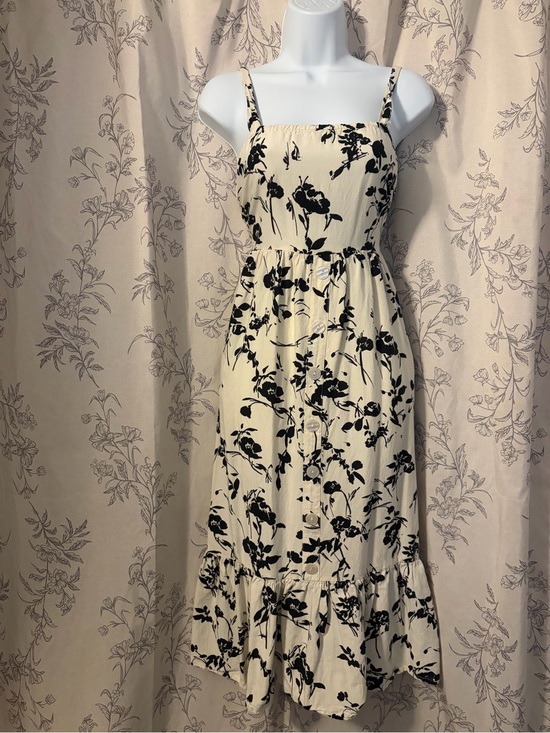 Dresses & Skirts - Cream Floral Midi Sundress with Black Print